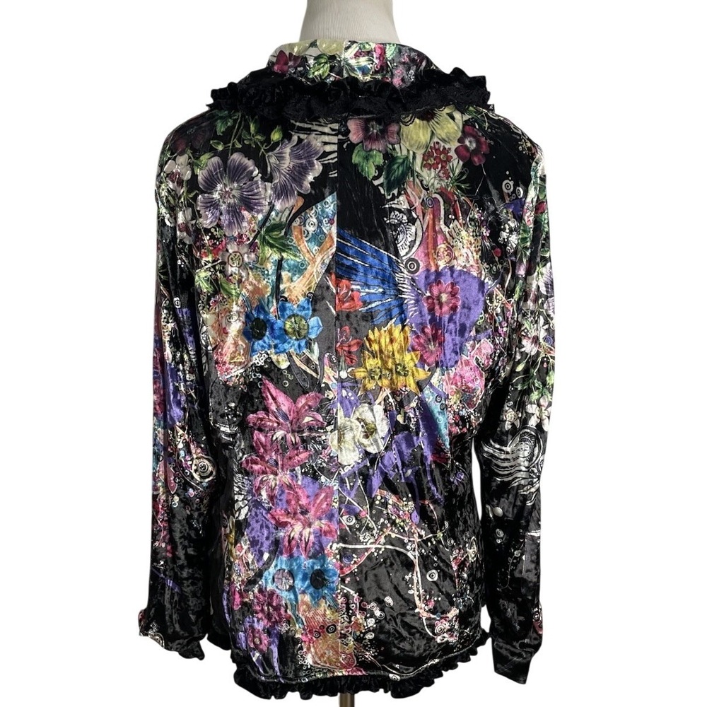 Alberto Makali Crushed Velvet Blazer Jacket Floral Gothic Witchy Art To Wear XL - Picture 4 of 5